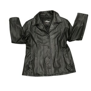 Wilson's Maxima Leather Jacket Button Front Fitted Black‎ Style Coat Size 1X